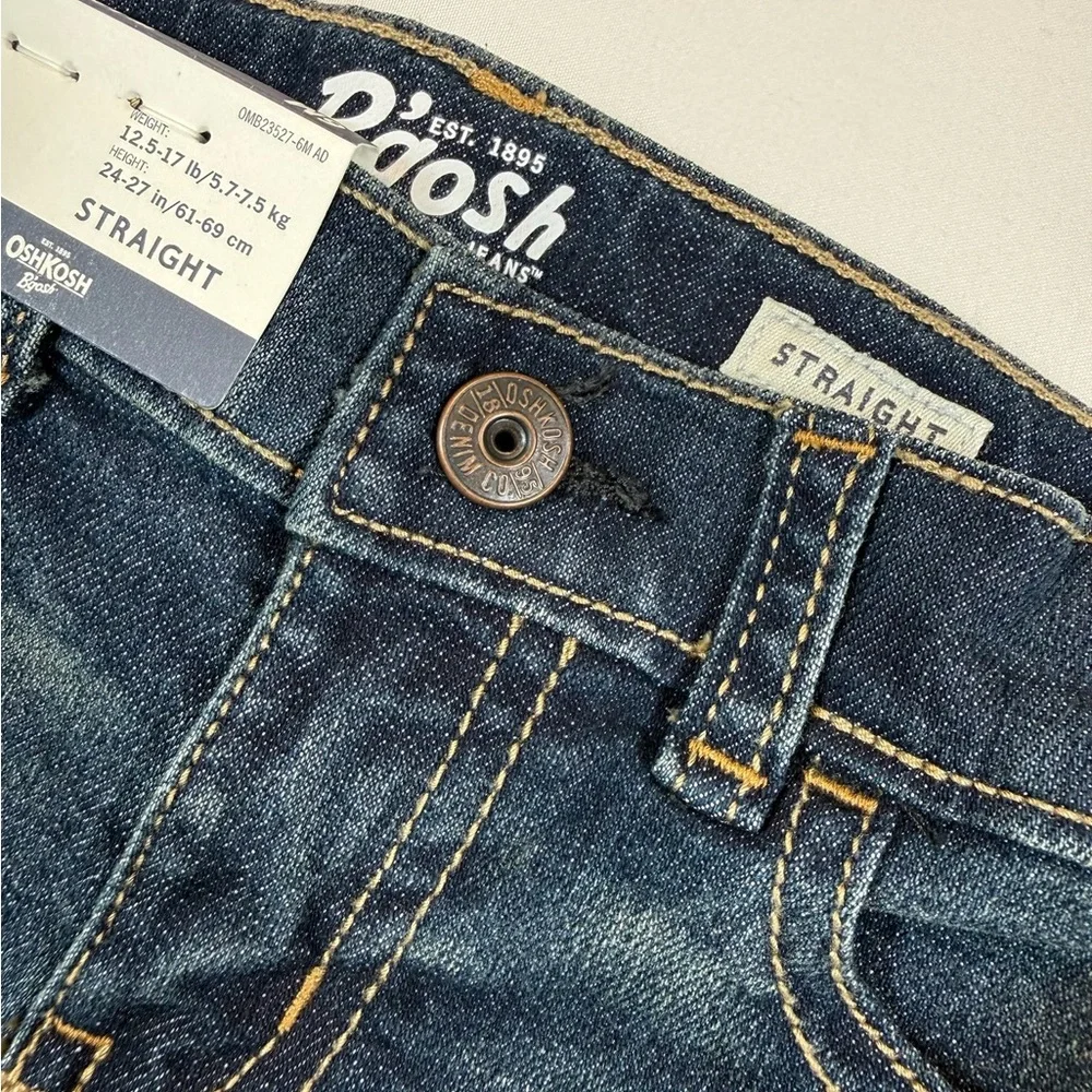 NWT OSHKOSH B’GOSH Baby‎ Boys’ Dark Wash Straight Leg Jeans Adjustable Waist 6M